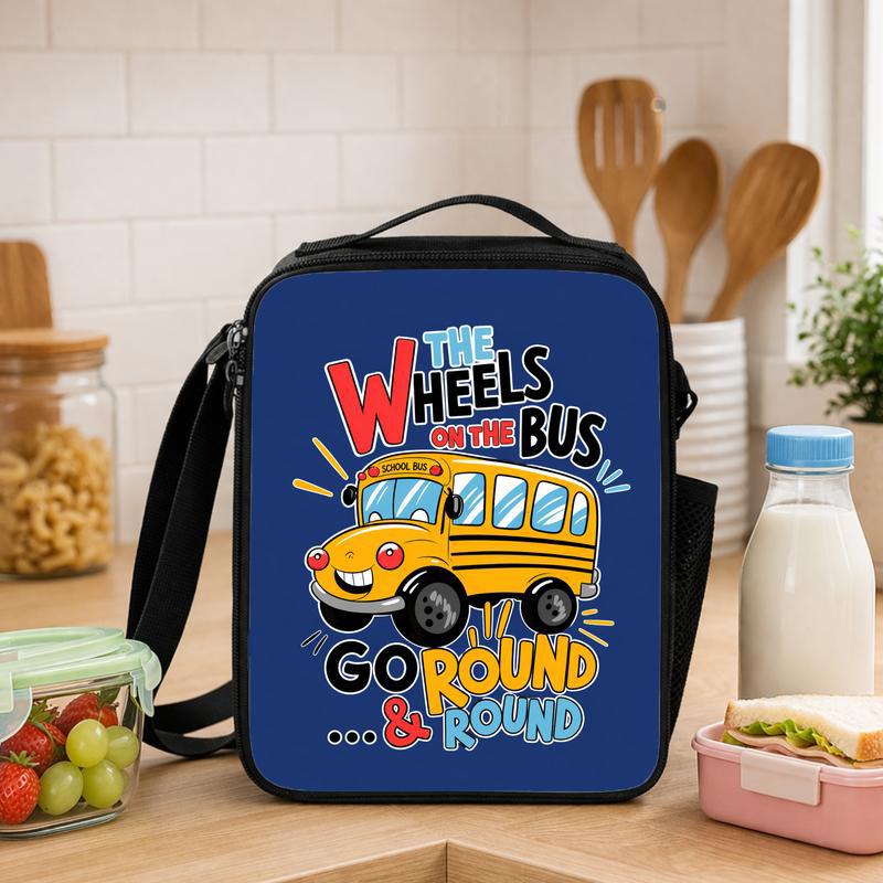 Wheels On The Bus Lunch Bag - Fun Back To School Kids Lunch Box Bag - Savourry