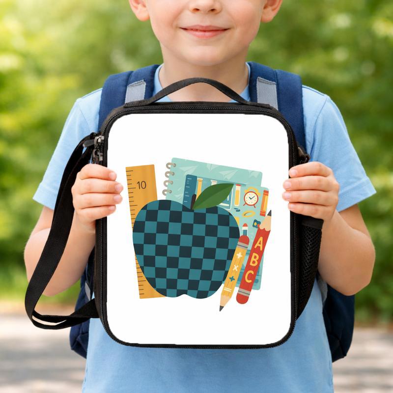 Apple Theme School Lunch Bag - Elementary School Learning Essentials Lunch Box Bag Apple Theme School Lunch Bag - Elementary School Learning Essentials Lunch Box Bag