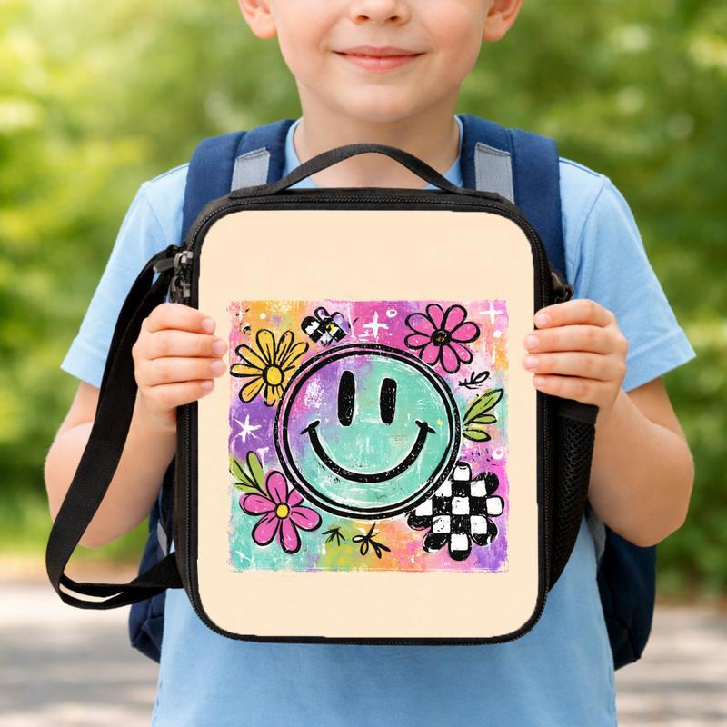 Artistic Smiley Lunch Bag - Groovy Kids School Style Lunch Box Bag Artistic Smiley Lunch Bag - Groovy Kids School Style Lunch Box Bag
