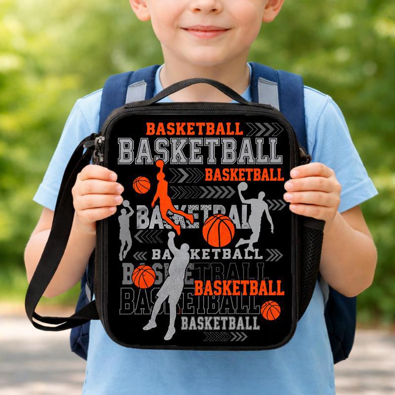 Basketball Pattern Lunch Bag - Back To School Sport Collage Style Lunch Box Bag Basketball Pattern Lunch Bag - Back To School Sport Collage Style Lunch Box Bag