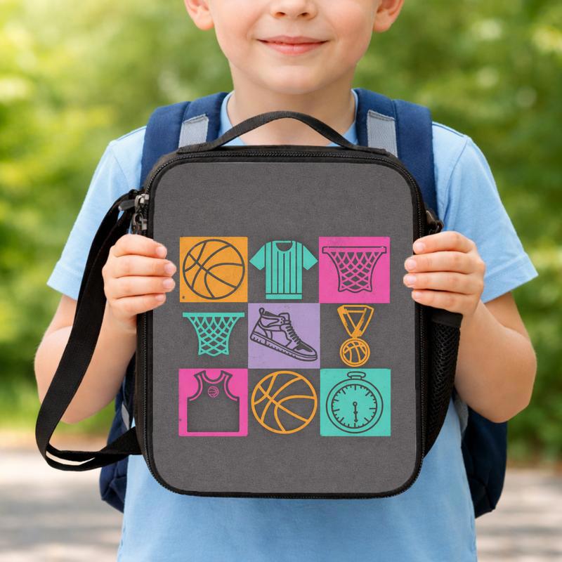 Basketball Pattern Lunch Bag - Back To School Sport Theme Kids Lunch Box Bag Basketball Pattern Lunch Bag - Back To School Sport Theme Kids Lunch Box Bag