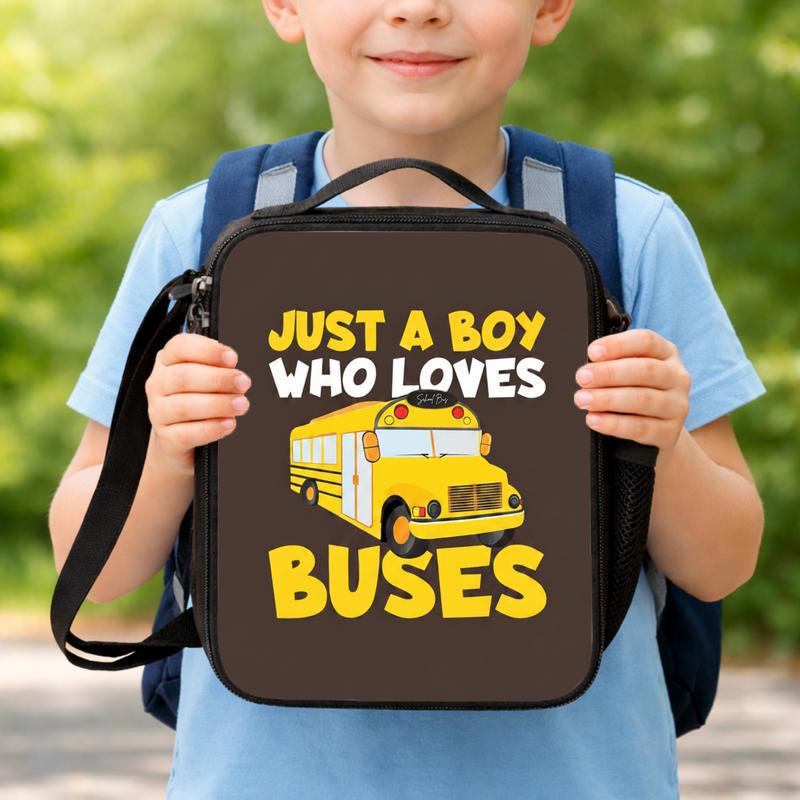 Boy Who Loves Buses Lunch Bag - Fun Kids Back To School Lunch Box Bag Boy Who Loves Buses Lunch Bag - Fun Kids Back To School Lunch Box Bag