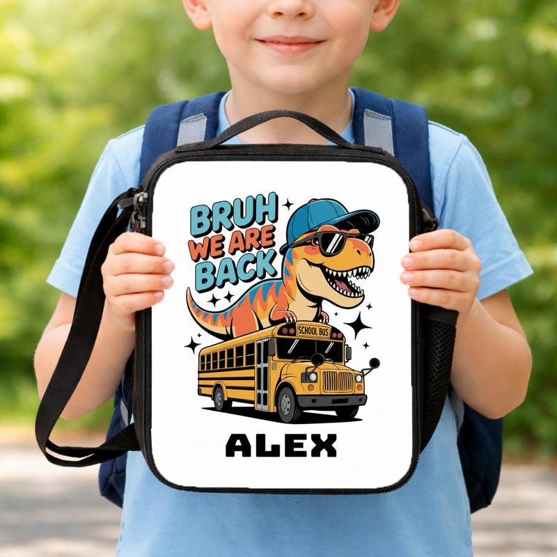 Bruh We Are Back Dinosaur Lunch Bag - Custom Name Kids Lunch Box Bag Bruh We Are Back Dinosaur Lunch Bag - Custom Name Kids Lunch Box Bag