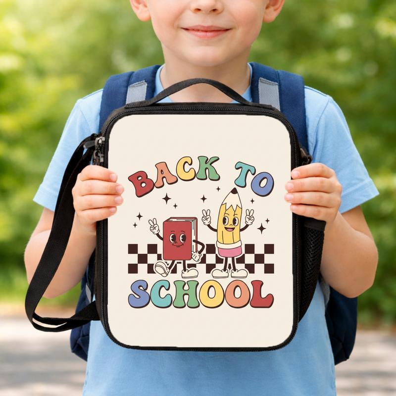 Cartoon School Supplies Lunch Bag - Fun Back To School Design Lunch Box Bag Cartoon School Supplies Lunch Bag - Fun Back To School Design Lunch Box Bag