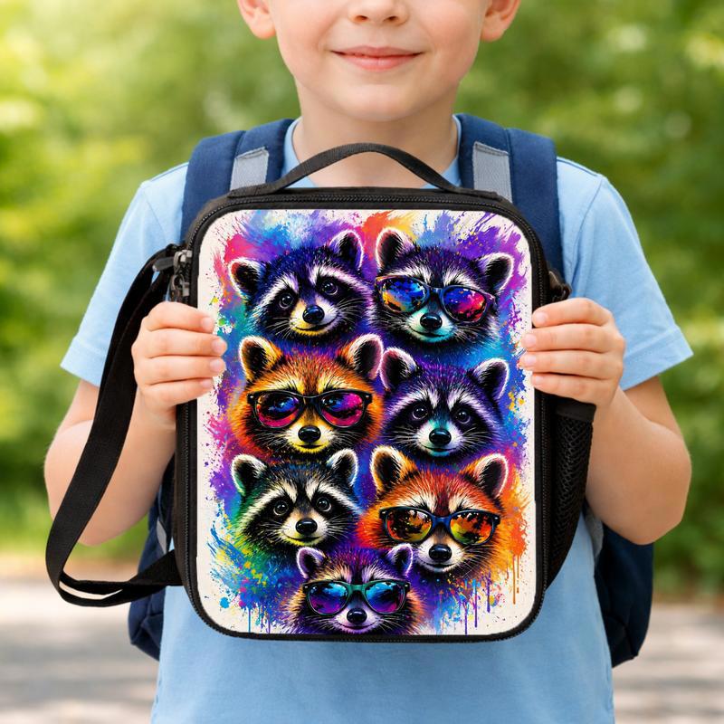 Colorful Raccoon Pattern Lunch Bag - Kids Back To School Fun Lunch Box Bag Colorful Raccoon Pattern Lunch Bag - Kids Back To School Fun Lunch Box Bag