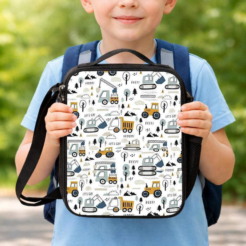 Construction Vehicles Lunch Bag For Kids - Pattern Back To School Style Lunch Box Bag