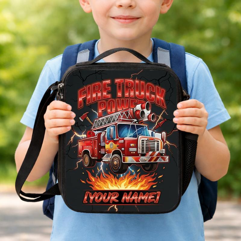 Cool Fire Truck School Lunch Bag - Kids Firefighter Truck Design Lunch Box Bag