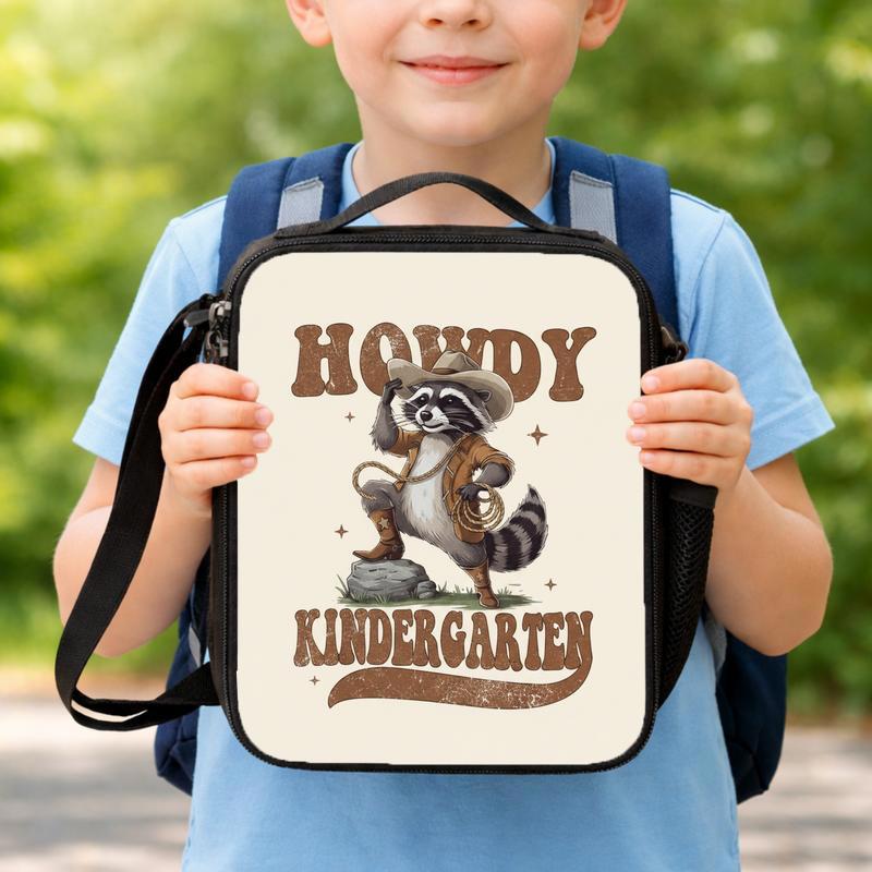 Cowboy Raccoon Lunch Bag Kids - Howdy Kindergarten Back To School Lunch Box Bag