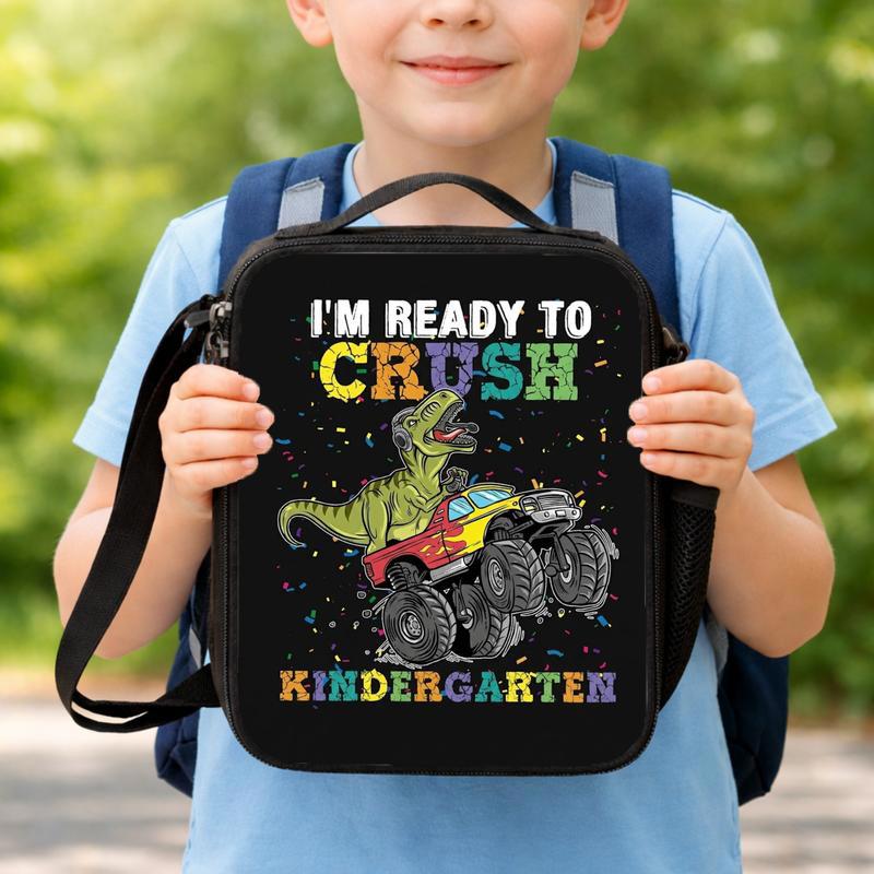 Crush Kindergarten Dino Monster Truck Lunch Bag - Back To School Fun Lunch Box Bag Crush Kindergarten Dino Monster Truck Lunch Bag - Back To School Fun Lunch Box Bag