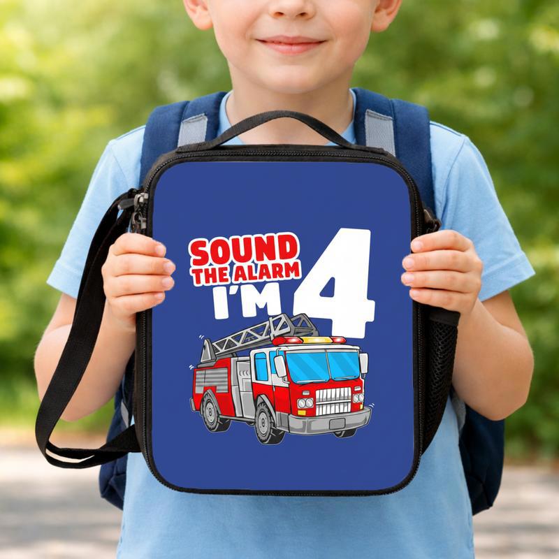 Custom Age Fire Truck Lunch Bag - Funny Back To School Kids Lunch Box Bag Custom Age Fire Truck Lunch Bag - Funny Back To School Kids Lunch Box Bag