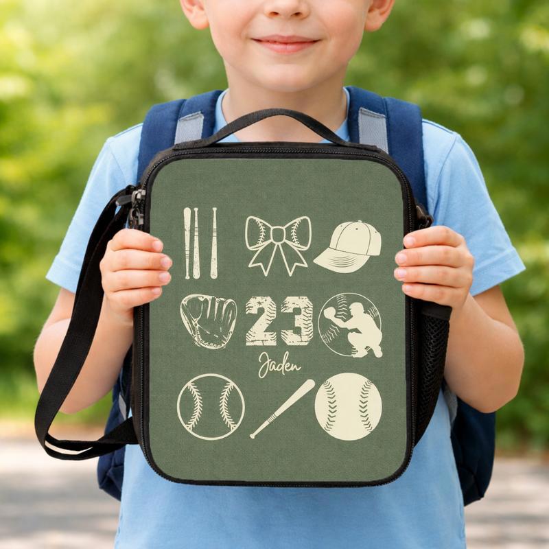 Custom Baseball Lunch Bag - Name And Number Sports Icons Lunch Box Bag