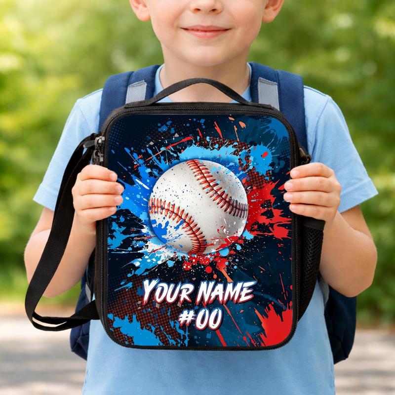 Custom Baseball Lunch Bag - Name Number Paint Splash Design Lunch Box Bag