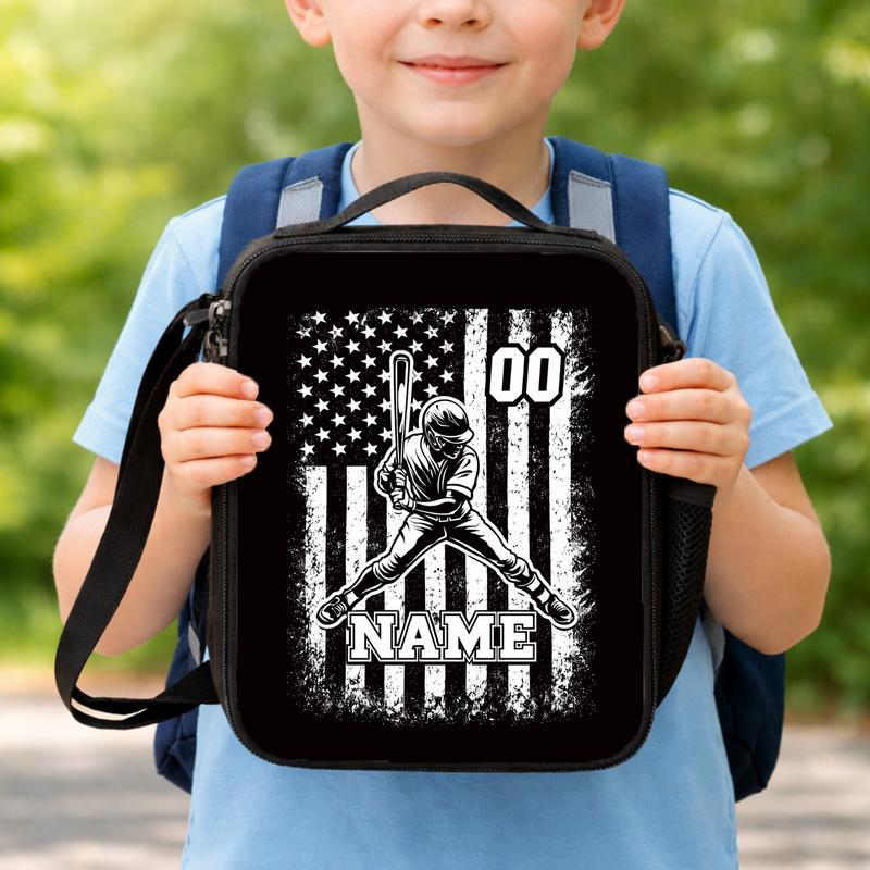 Custom Baseball Lunch Bag - Name Number USA Flag Player Lunch Box Bag Custom Baseball Lunch Bag - Name Number USA Flag Player Lunch Box Bag