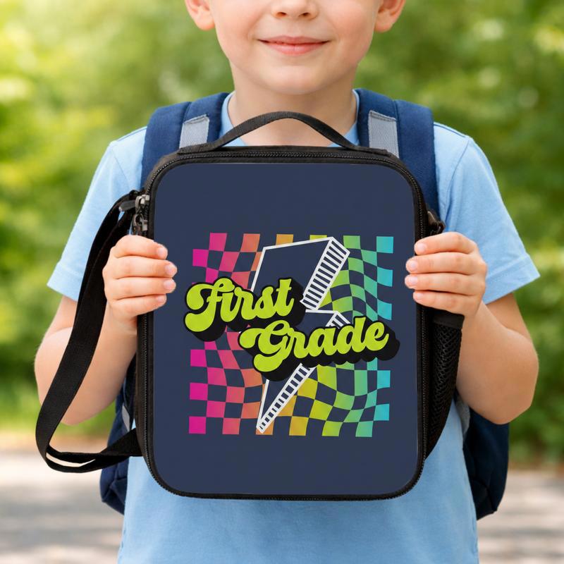 Custom Grade Retro Rainbow Checkerboard - Trendy School Lunch Bag Lunch Box Bag Custom Grade Retro Rainbow Checkerboard - Trendy School Lunch Bag Lunch Box Bag