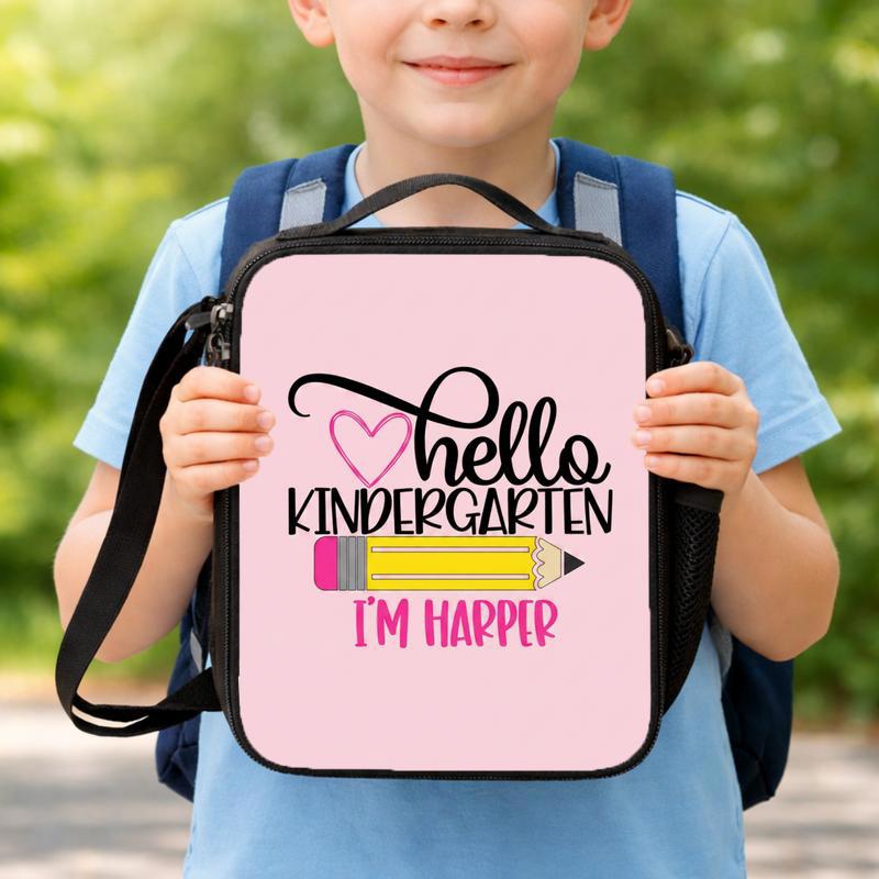 Custom Kids Lunch Bag - First Day Kindergarten With Name Lunch Box Bag Custom Kids Lunch Bag - First Day Kindergarten With Name Lunch Box Bag