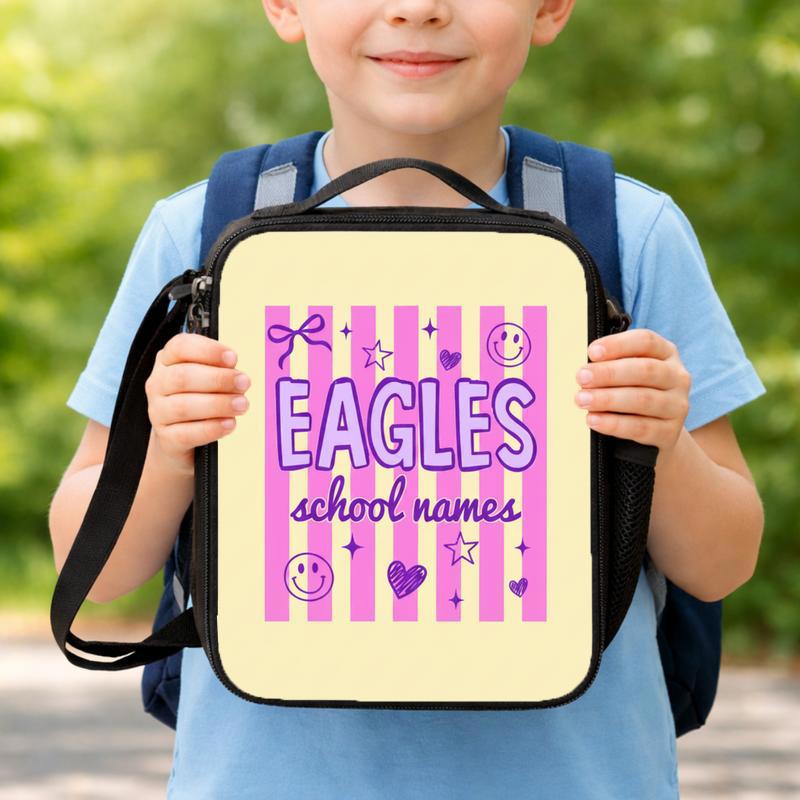 Custom Mascot Striped Lunch Bag - Middle School Spirit Trendy Look Lunch Box Bag Custom Mascot Striped Lunch Bag - Middle School Spirit Trendy Look Lunch Box Bag