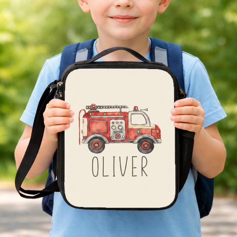 Custom Name Fire Truck Lunch Bag - Kids Back To School Gift Lunch Box Bag Custom Name Fire Truck Lunch Bag - Kids Back To School Gift Lunch Box Bag