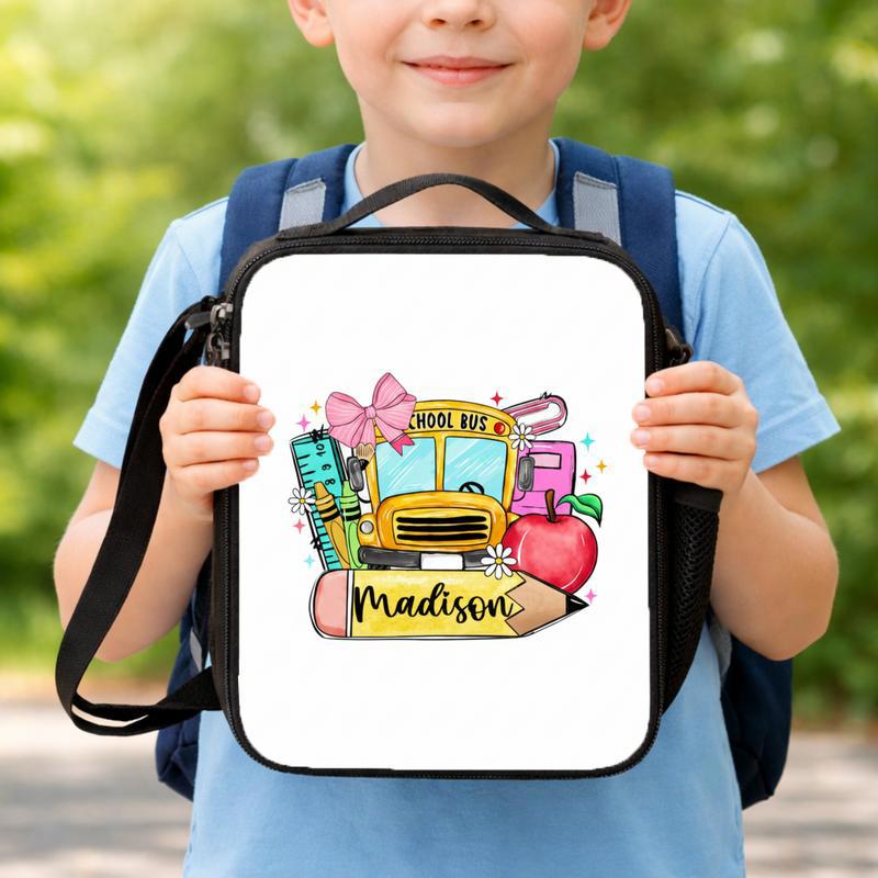 Custom Name Lunch Bag - Cute School Bus Back To School Lunch Box Bag Custom Name Lunch Bag - Cute School Bus Back To School Lunch Box Bag