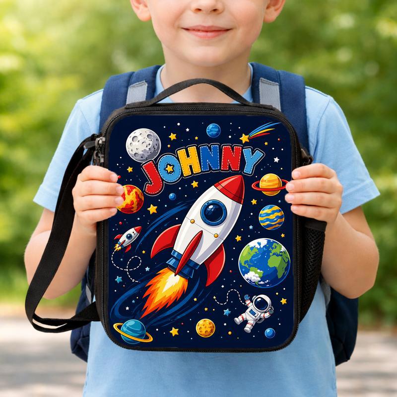 Custom Name Lunch Bag Kids - Rocket Back To School Lunch Box Bag