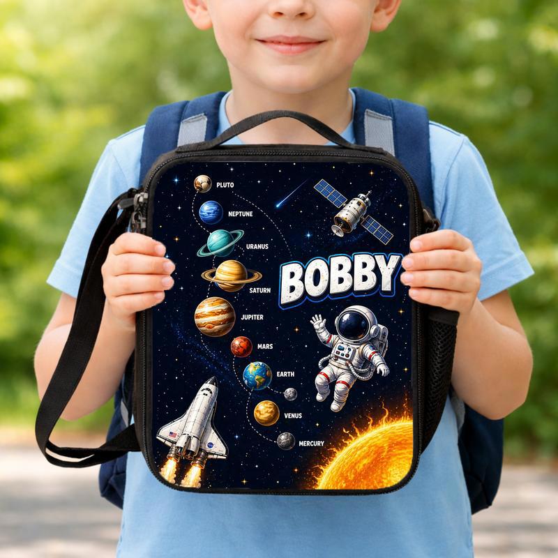 Custom Name Lunch Bag Kids - Solar System Space Explorer Lunch Box Bag