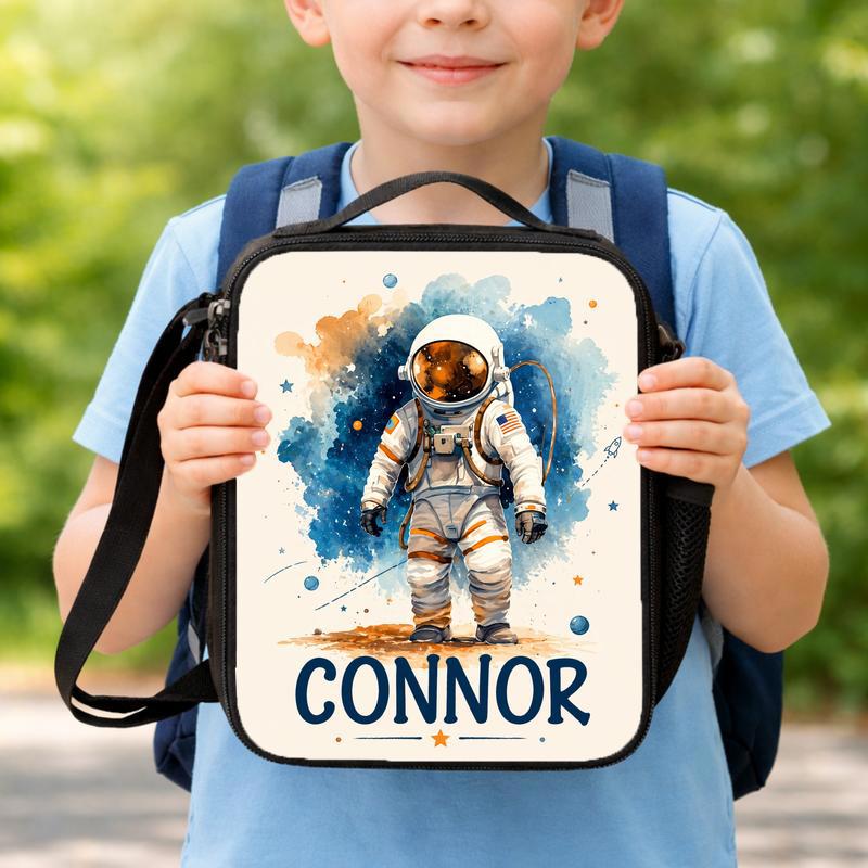 Custom Name Lunch Bag Kids - Space Astronaut Galaxy Design Lunch Box Bag