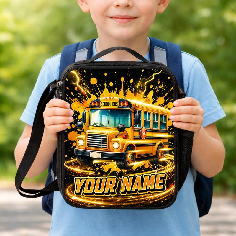 Custom Name School Bus Lunch Bag - Bright Back To School Kids Lunch Box Bag Custom Name School Bus Lunch Bag - Bright Back To School Kids Lunch Box Bag