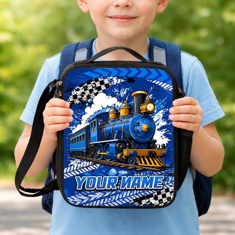 Custom Name Train Lunch Bag - Cool Blue Train School Design Lunch Box Bag Custom Name Train Lunch Bag - Cool Blue Train School Design Lunch Box Bag