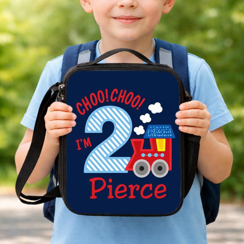 Custom Name Train Lunch Bag - I'm 2 Choo Choo Kids Gift Lunch Box Bag