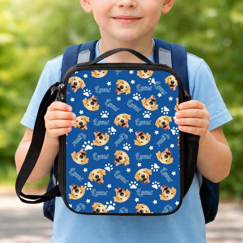 Custom Pet Photo Backpack_ Personalized Dog_Cat Face Gift Set, Back To School Gift Lunch Box Bag