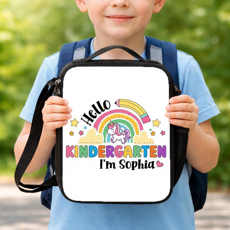 Custom Rainbow Unicorn Lunch Bag - Kids Name Design Lunch Box Bag
