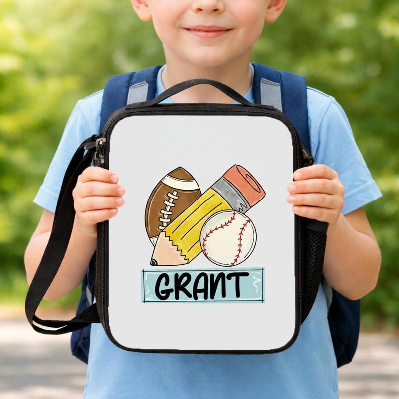 Custom Sports Lunch Bag - Baseball Football School Kids Bag Lunch Box Bag
