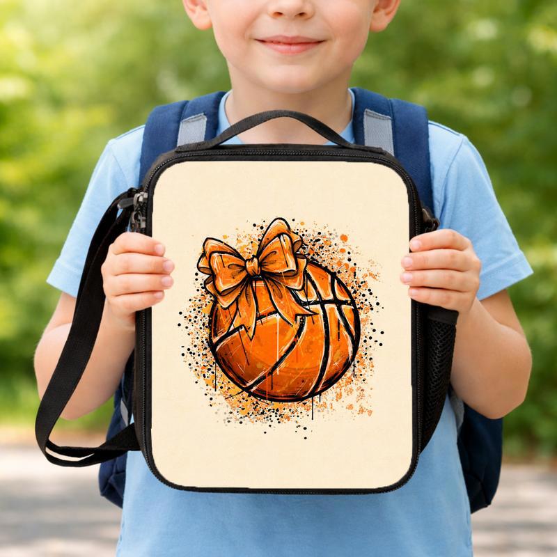 Cute Basketball Bow Lunch Bag - Back To School Girl Sport Style Lunch Box Bag