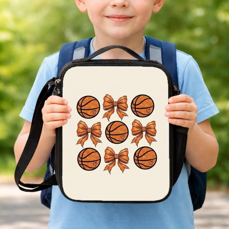 Cute Basketball Pattern Lunch Bag - Back To School Bow Design Lunch Box Bag Cute Basketball Pattern Lunch Bag - Back To School Bow Design Lunch Box Bag