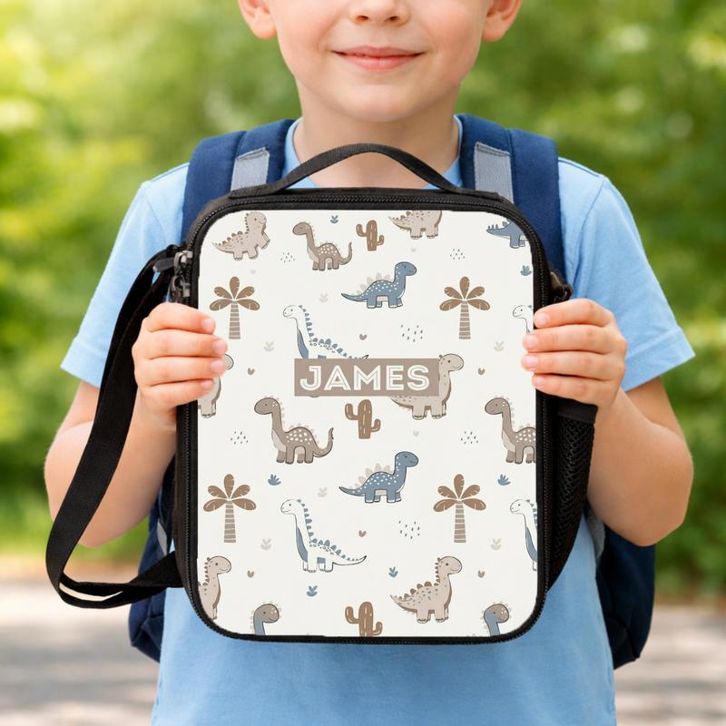 Cute Dinosaur Pattern Lunch Bag With Name - Kids School Look Lunch Box Bag Cute Dinosaur Pattern Lunch Bag With Name - Kids School Look Lunch Box Bag