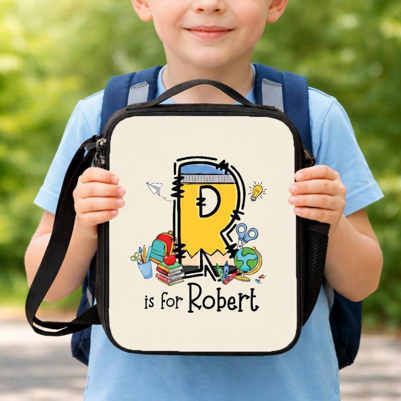 Cute Kindergarten Lunch Bag - Custom Initial Kids Gift Lunch Box Bag Cute Kindergarten Lunch Bag - Custom Initial Kids Gift Lunch Box Bag