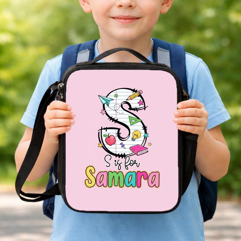 Cute Kindergarten Lunch Bag For Girls - Custom Initial Name Design Lunch Box Bag