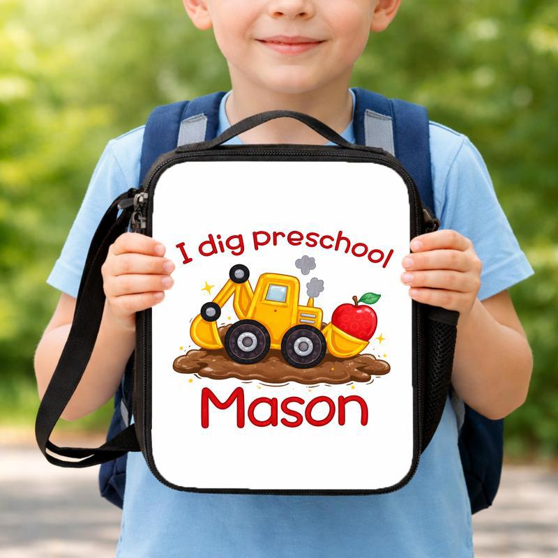 Cute Personalized Excavator Lunch Bag For Kids - I Dig Preschool Lunch Box Bag Cute Personalized Excavator Lunch Bag For Kids - I Dig Preschool Lunch Box Bag