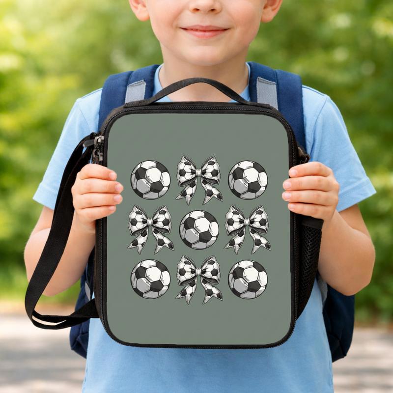 Cute Soccer Bow Pattern Lunch Bag - Girls School Design Lunch Box Bag Cute Soccer Bow Pattern Lunch Bag - Girls School Design Lunch Box Bag