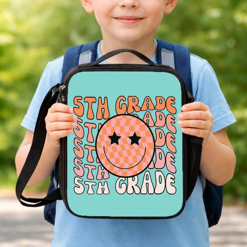 Elementary School Custom Grade Lunch Bag - Retro Happy Face Style Lunch Box Bag