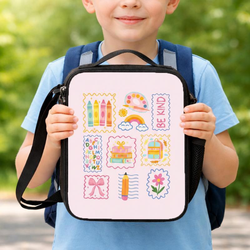 Elementary School Lunch Bag - Colorful School Supplies Art Lunch Box Bag Elementary School Lunch Bag - Colorful School Supplies Art Lunch Box Bag
