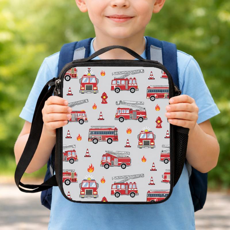 Fire Truck Pattern Lunch Bag - Kids Firefighter Back To School Lunch Box Bag Fire Truck Pattern Lunch Bag - Kids Firefighter Back To School Lunch Box Bag