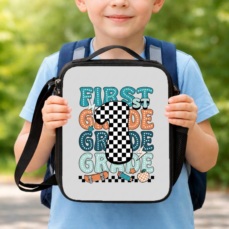First Grade Lunch Bag - Elementary School Checker Sport Style Lunch Box Bag First Grade Lunch Bag - Elementary School Checker Sport Style Lunch Box Bag