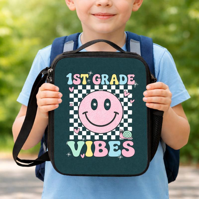 First Grade Lunch Bag For Girls - Cute Smiley School Style Lunch Box Bag