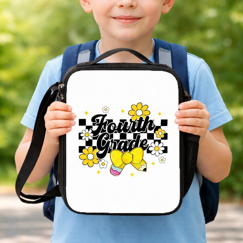 Fourth Grade Daisy Bow Checkerboard - Cute Kids Lunch Bag Lunch Box Bag Fourth Grade Daisy Bow Checkerboard - Cute Kids Lunch Bag Lunch Box Bag