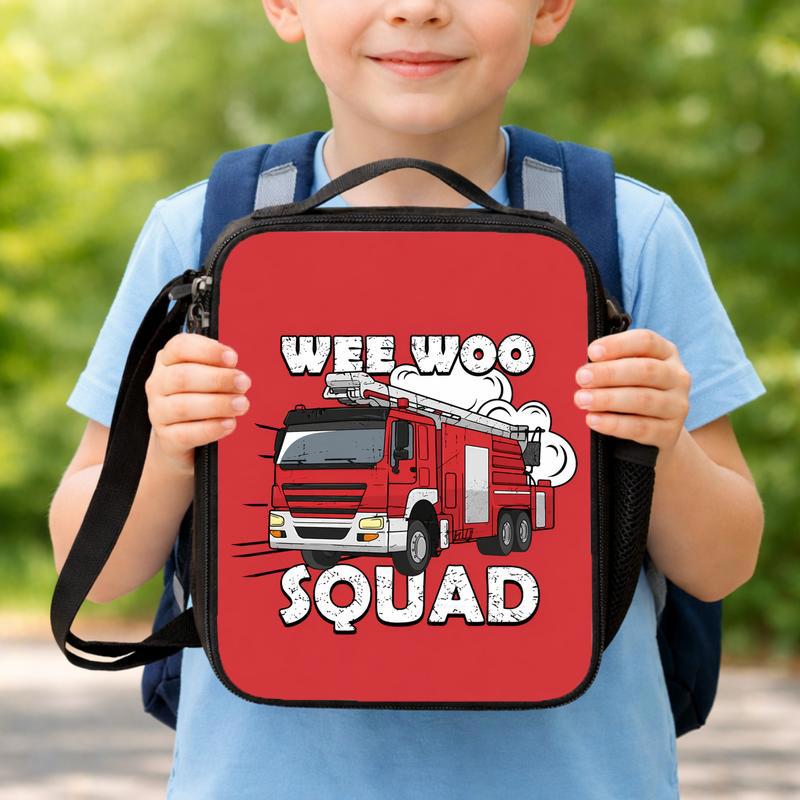 Fun Fire Truck School Lunch Bag For Kids - Wee Woo Squad Lunch Box Bag