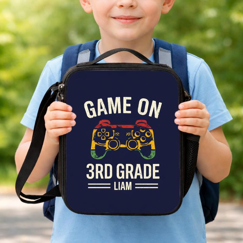 Game On 3rd Grade Lunch Bag - Vintage Personalized Gamer Kids Lunch Box Bag Game On 3rd Grade Lunch Bag - Vintage Personalized Gamer Kids Lunch Box Bag