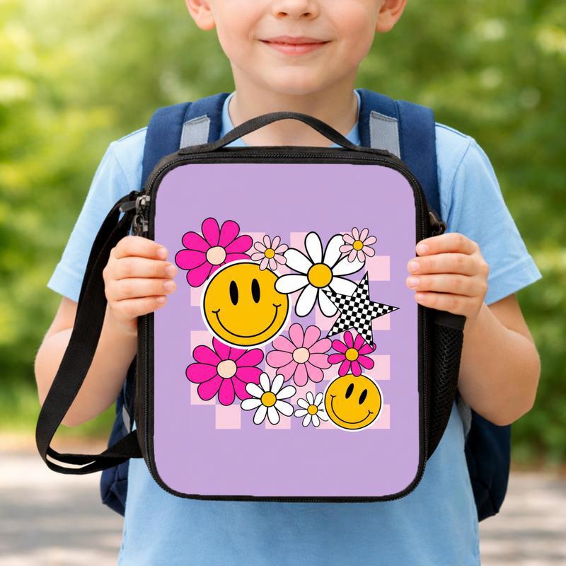 Groovy Daisy Smiley Lunch Bag - Retro Girls School Style Lunch Box Bag Groovy Daisy Smiley Lunch Bag - Retro Girls School Style Lunch Box Bag