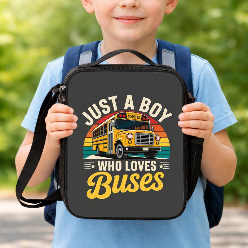 Just A Boy Who Loves Buses Lunch Bag - Back To School Kids Style Lunch Box Bag Just A Boy Who Loves Buses Lunch Bag - Back To School Kids Style Lunch Box Bag