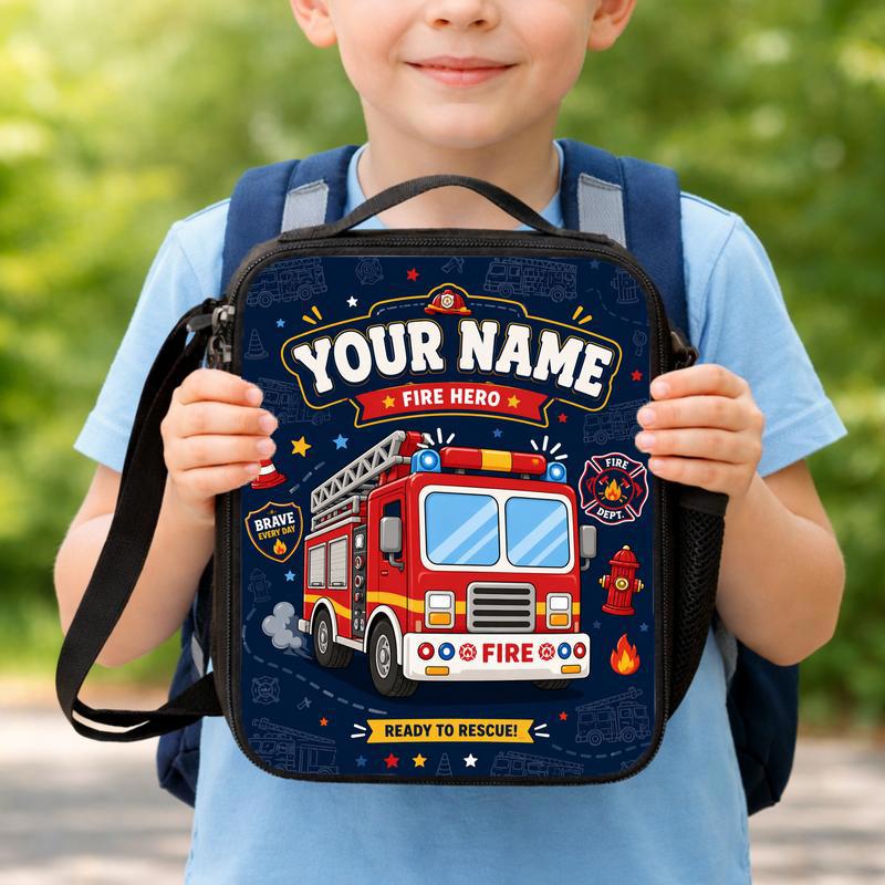 Kids Fire Truck Lunch Bag Custom Name - Fire Hero Back To School Lunch Box Bag Kids Fire Truck Lunch Bag Custom Name - Fire Hero Back To School Lunch Box Bag