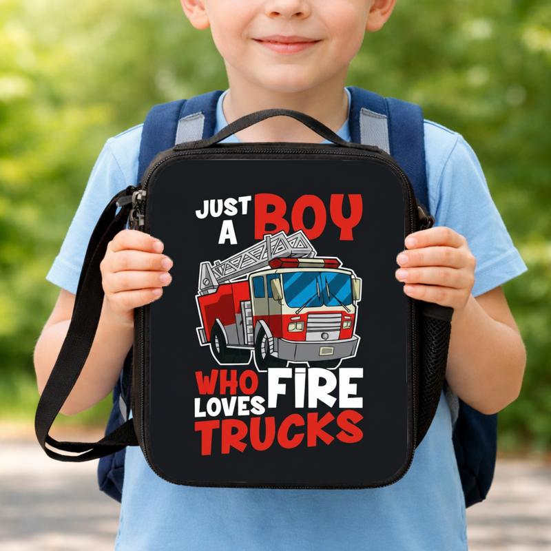 Kids Firefighter Lunch Bag - Just A Boy Fire Truck Design Lunch Box Bag Kids Firefighter Lunch Bag - Just A Boy Fire Truck Design Lunch Box Bag
